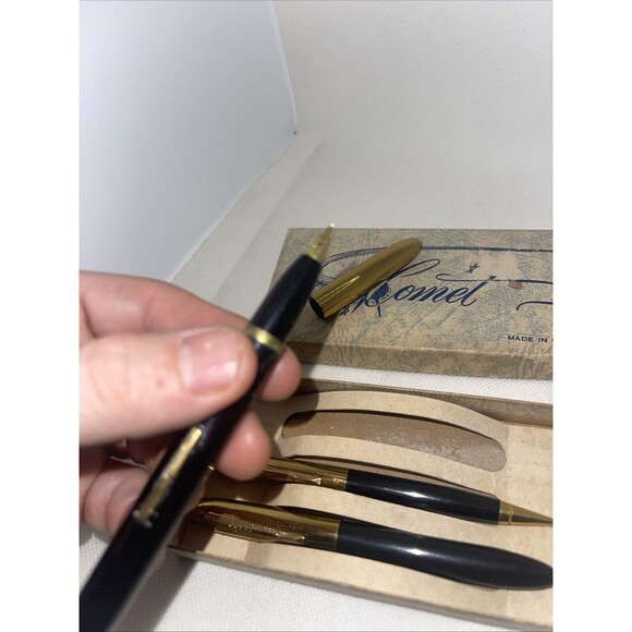 Vintage Comet Fountain Pen 14kt gold Fine nib, Pencil & Pen Set in Box - Picture 6 of 10